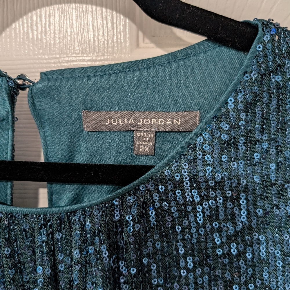 NWT Julia Jordan Teal Blue Sequined Sheath Dress in Size 2X - Picture 3 of 11